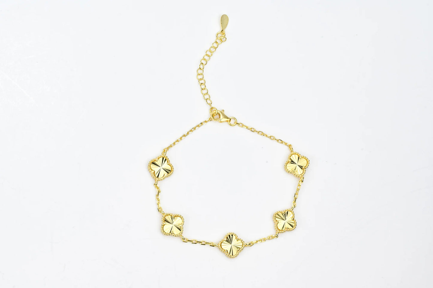 Silver Bracelet Yellow Gold Plated Clovers