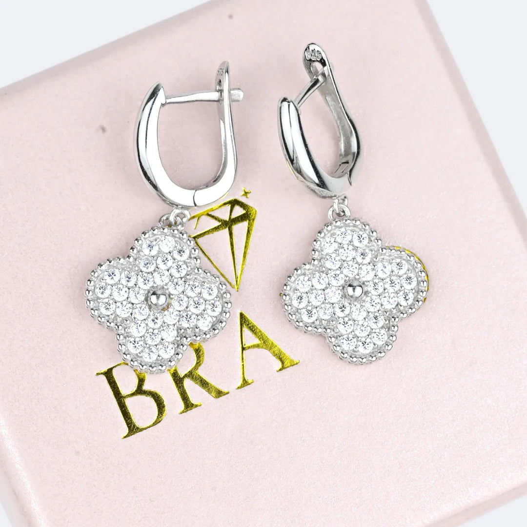 Dangle Silver Earrings Clover