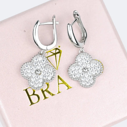Dangle Silver Earrings Clover