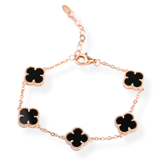 Silver Bracelet Onyx clovers