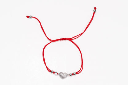 Silver Red Thread Bracelet Heart