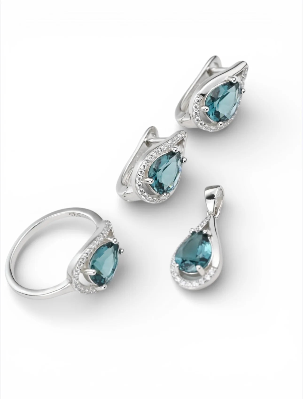 Silver Set Earrings, Pendant and Ring London Topaz