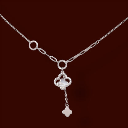 Silver Necklace Mother of Pearl clover with Zirconia stones