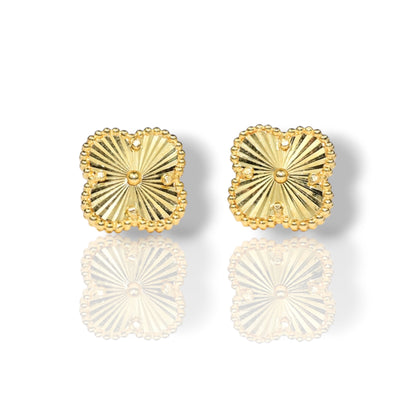Silver Stud Earrings Clover Yellow Gold Plated