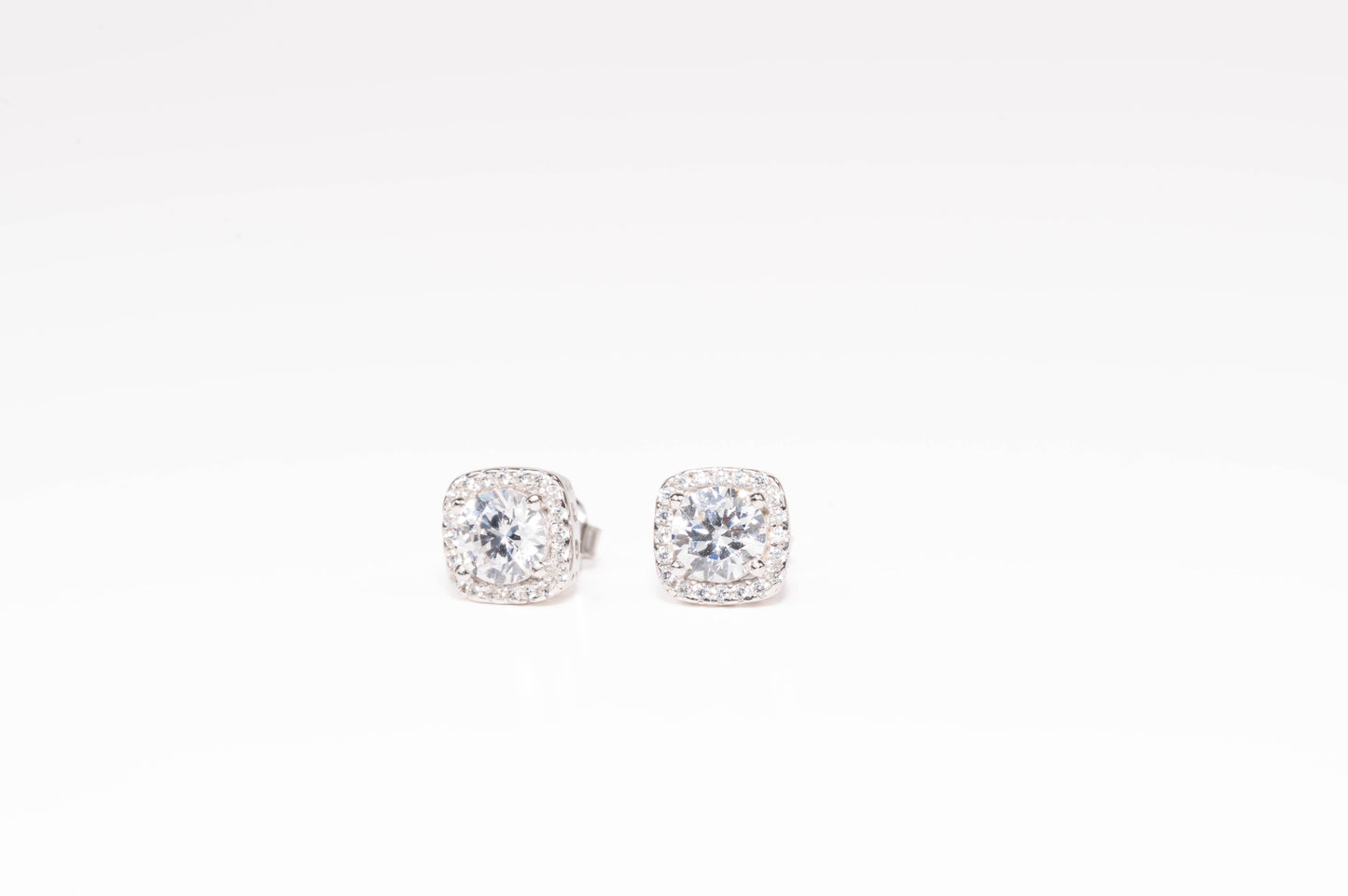 Silver Stud Earrings Squares with Zirconia stones