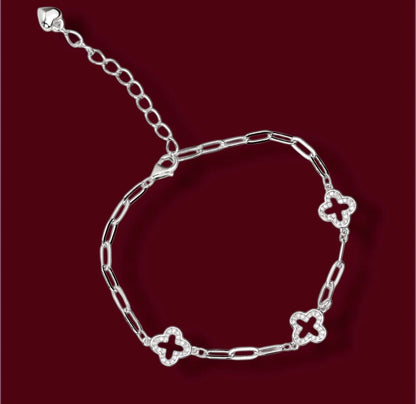 Silver Bracelet Flowers with Zirconia stones