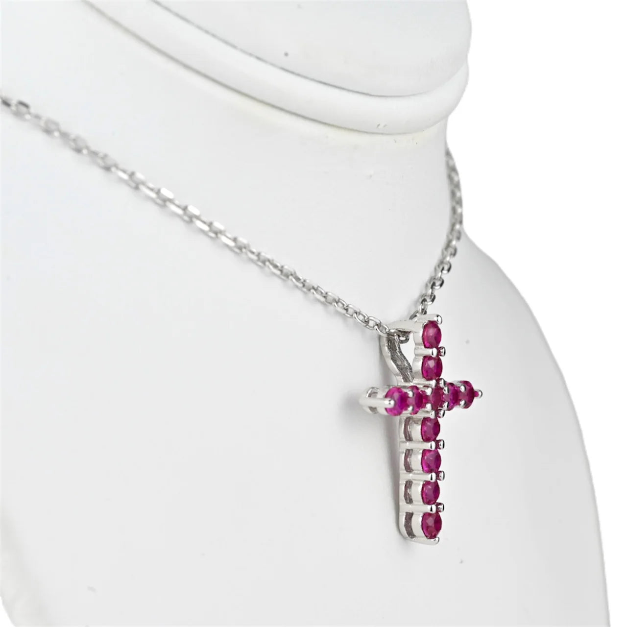 Silver Necklace Pink Cross
