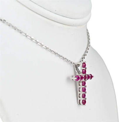 Silver Necklace Pink Cross