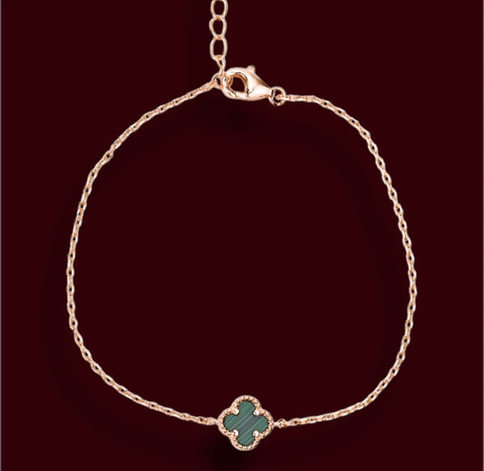 Silver Bracelet clover Malachite Rose Gold Plated