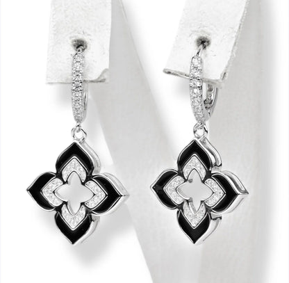 Silver Onyx Flowers Set