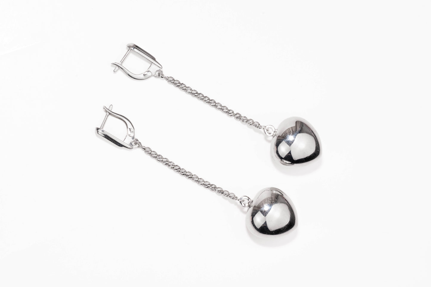Silver Dangle Earrings Drop Heart