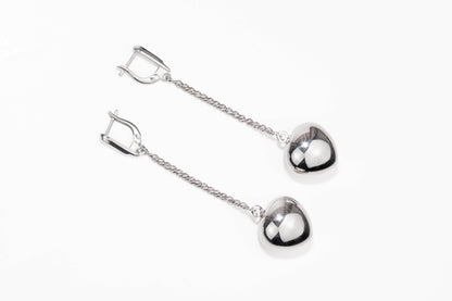 Silver Dangle Earrings Drop Heart