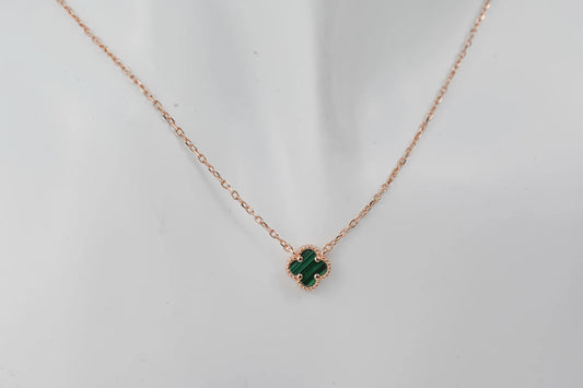 Silver Necklace Clovers Malachite Gold Plated