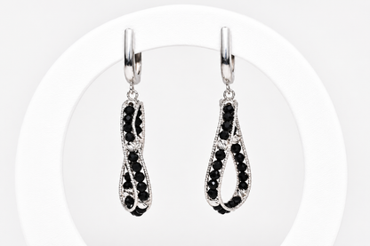 Silver Dangle Earrings Black Stones