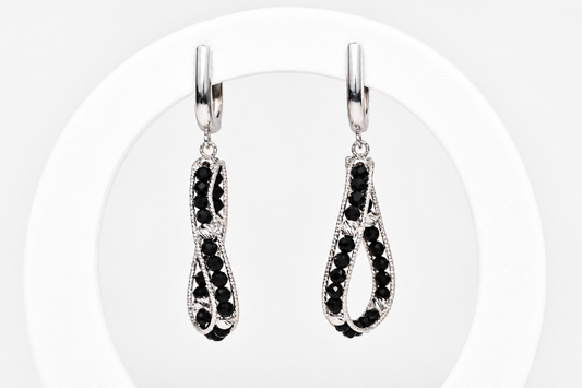 Silver Dangle Earrings Black Stones