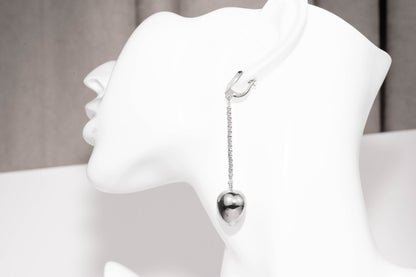 Silver Dangle Earrings Drop Heart