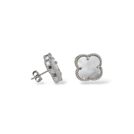 Silver Stud Clover Earrings Mother of Pearl