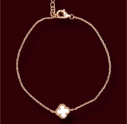 Mother of Pearl Silver Bracelet clover Rose Gold Plated