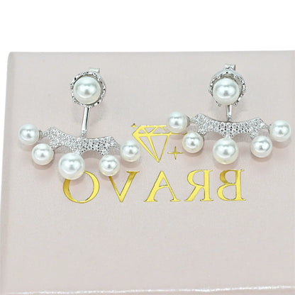 Silver Studs Transformer Earrings Pearls