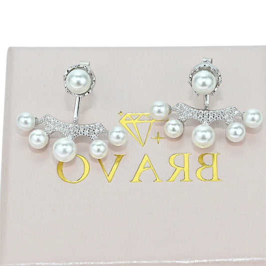 Silver Studs Transformer Earrings Pearls