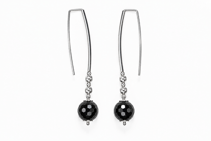 Silver Earrings Black Graphic Ball