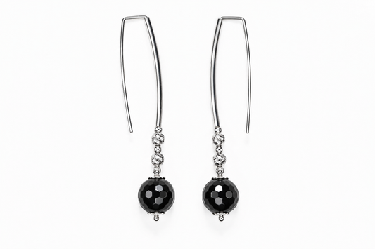 Silver Earrings Black Graphic Ball