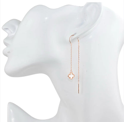 Silver Thread Earings Mother of Pearl Clover Rose Gold Plated
