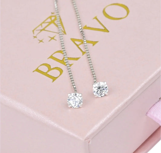Silver Thread Earrings with Zirconia stones
