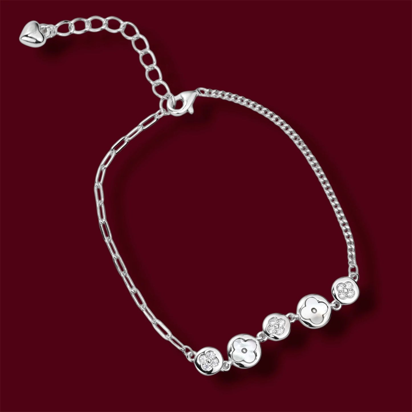 Silver Bracelet Clover Mother of Pearl