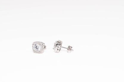 Silver Stud Earrings Squares with Zirconia stones
