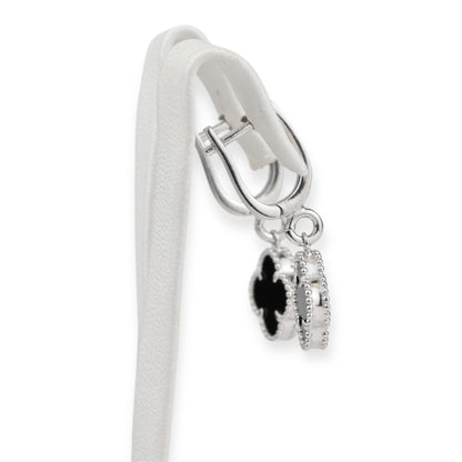 Silver Dangle Earrings with Onyx clover
