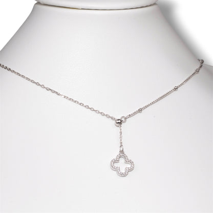 Silver Necklace Clover with Zirconia stones