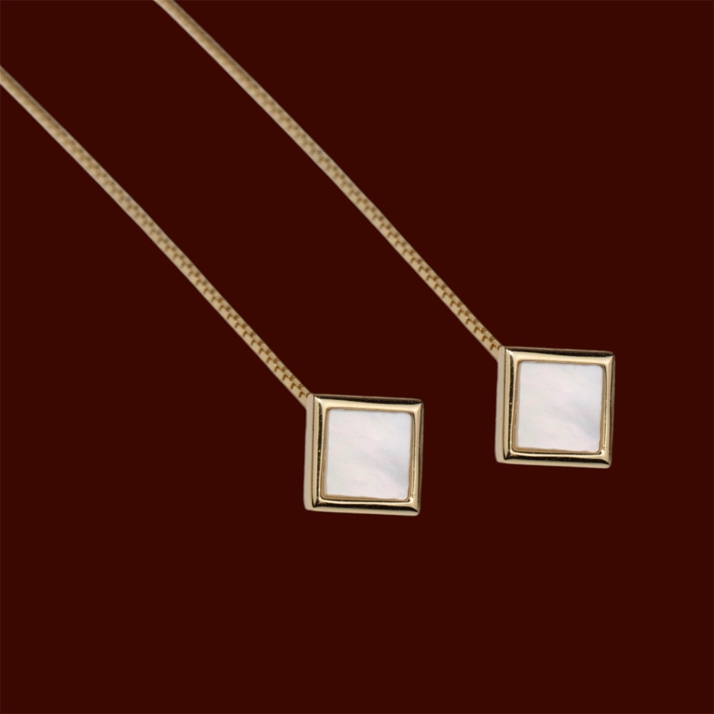 Silver Thread Earrings Mother of Pearl Yellow Gold Plated