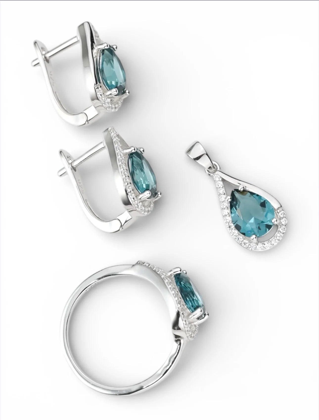 Silver Set Earrings, Pendant and Ring London Topaz