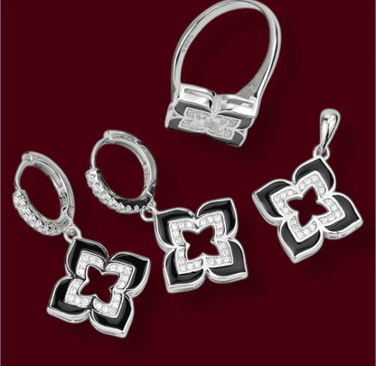 Silver Onyx Flowers Set
