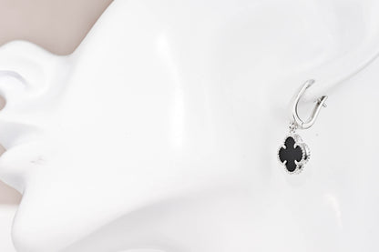 Silver Earrings Clover Onyx