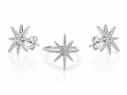 Set Stars Silver 925 with Zirconia stones (Stud Earrings & Ring)