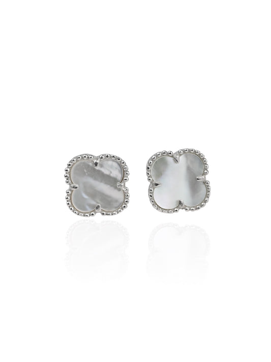 Silver Stud Earrings with Mother of Pearl clover