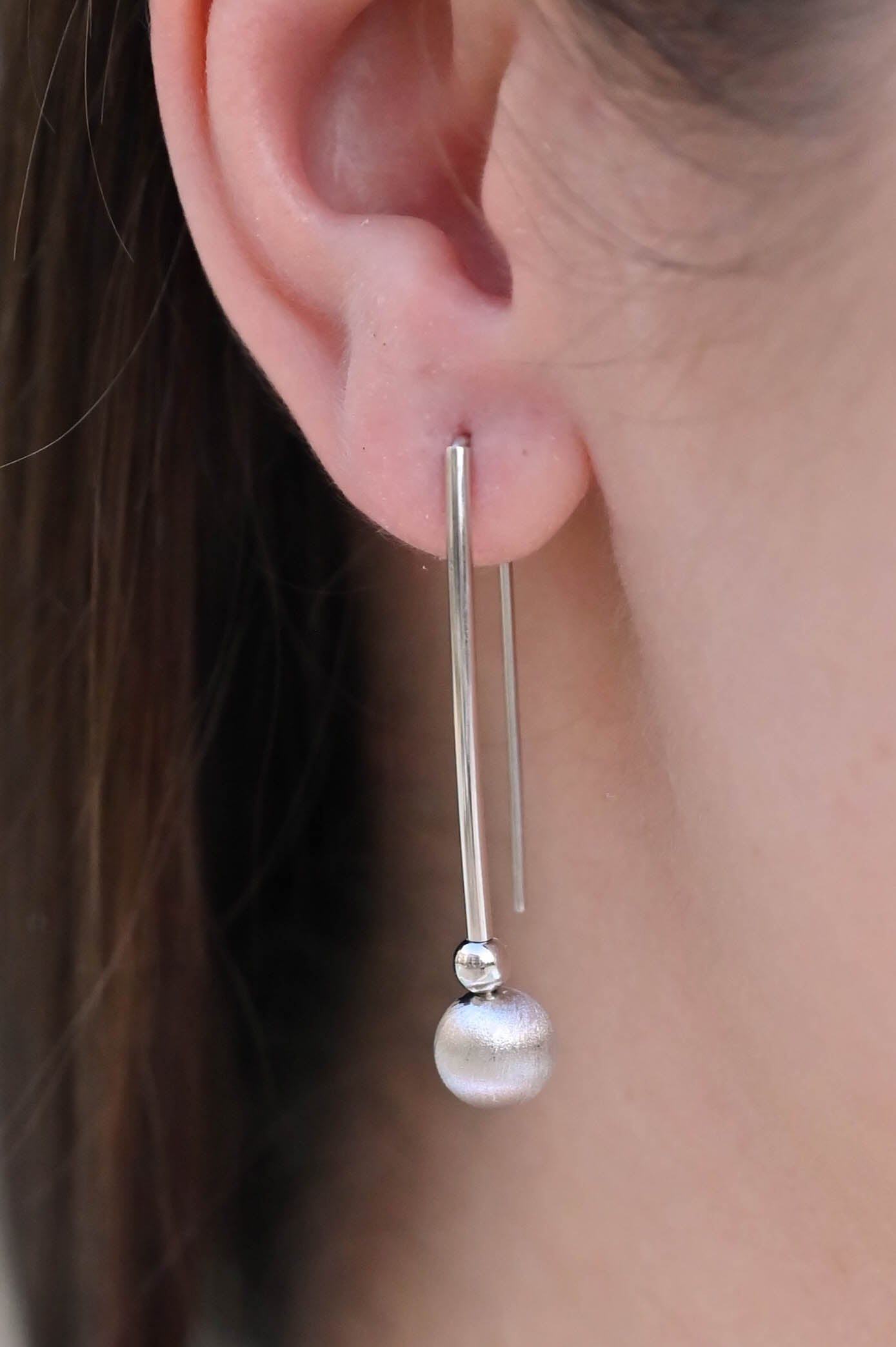 Silver Earrings Textured Sphere
