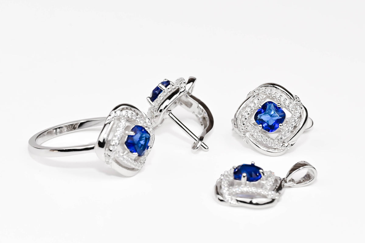 Silver Set Blue Stones