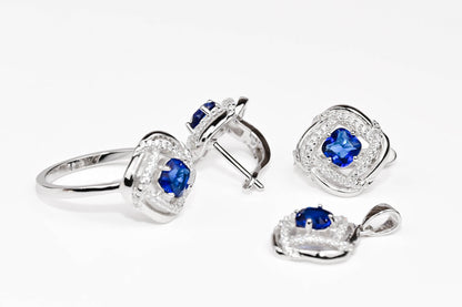 Silver Set Blue Stones