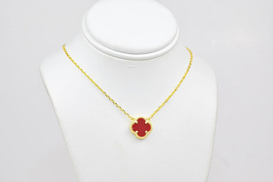 Silver Necklace Red Clover Yellow Gold Plated