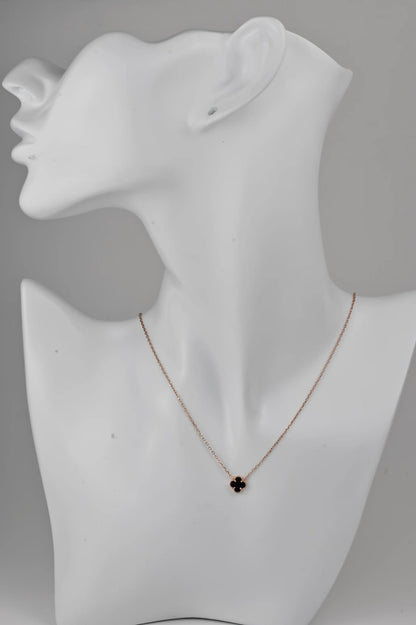 Silver Necklace Clover Onyx Rose Gold Plated