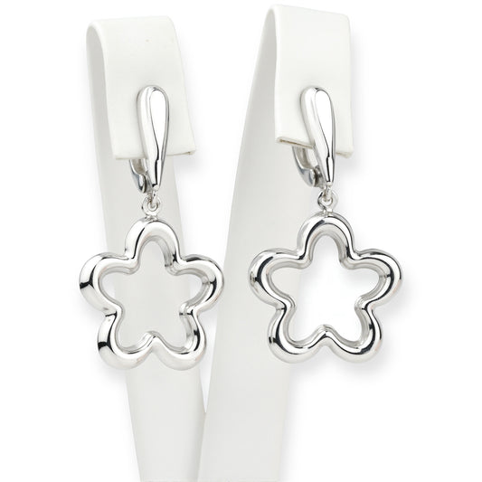 Silver Dangle Earrings Flowers