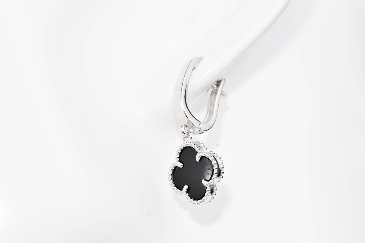 Silver Earrings Clover Onyx