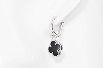 Silver Earrings Clover Onyx