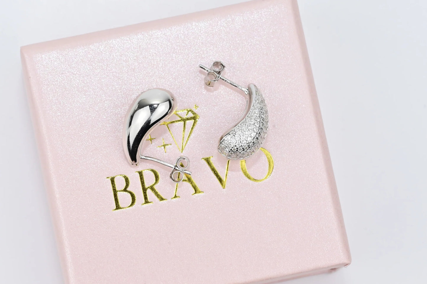 Stud Silver Earrings Drop with Zirconia stones