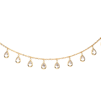 Silver Necklace Crystal Drops with Zirconia stones Yellow Gold Plated
