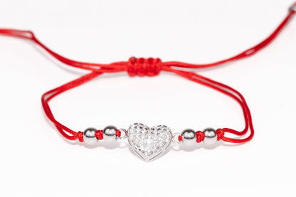 Silver Red Thread Bracelet Heart