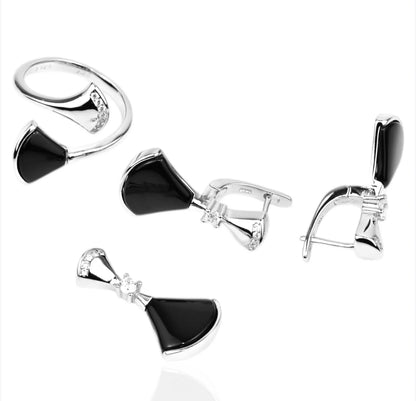Silver Set Black Enamel